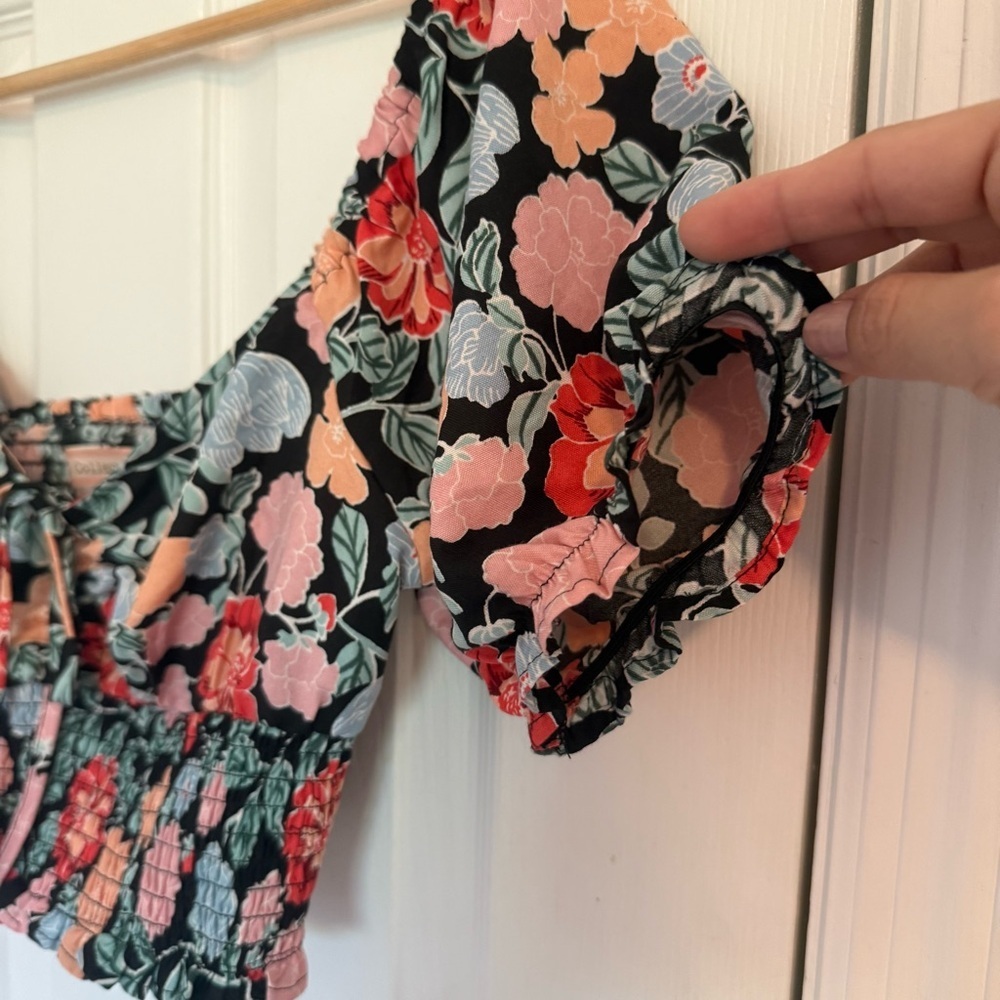 B.O.G. Collective Floral Puff Sleeve Crop Top Summer Spring Beach Medium - Picture 3 of 6